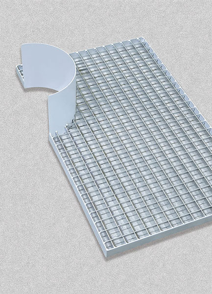a piece of stainless grating, fabricated with a cut out