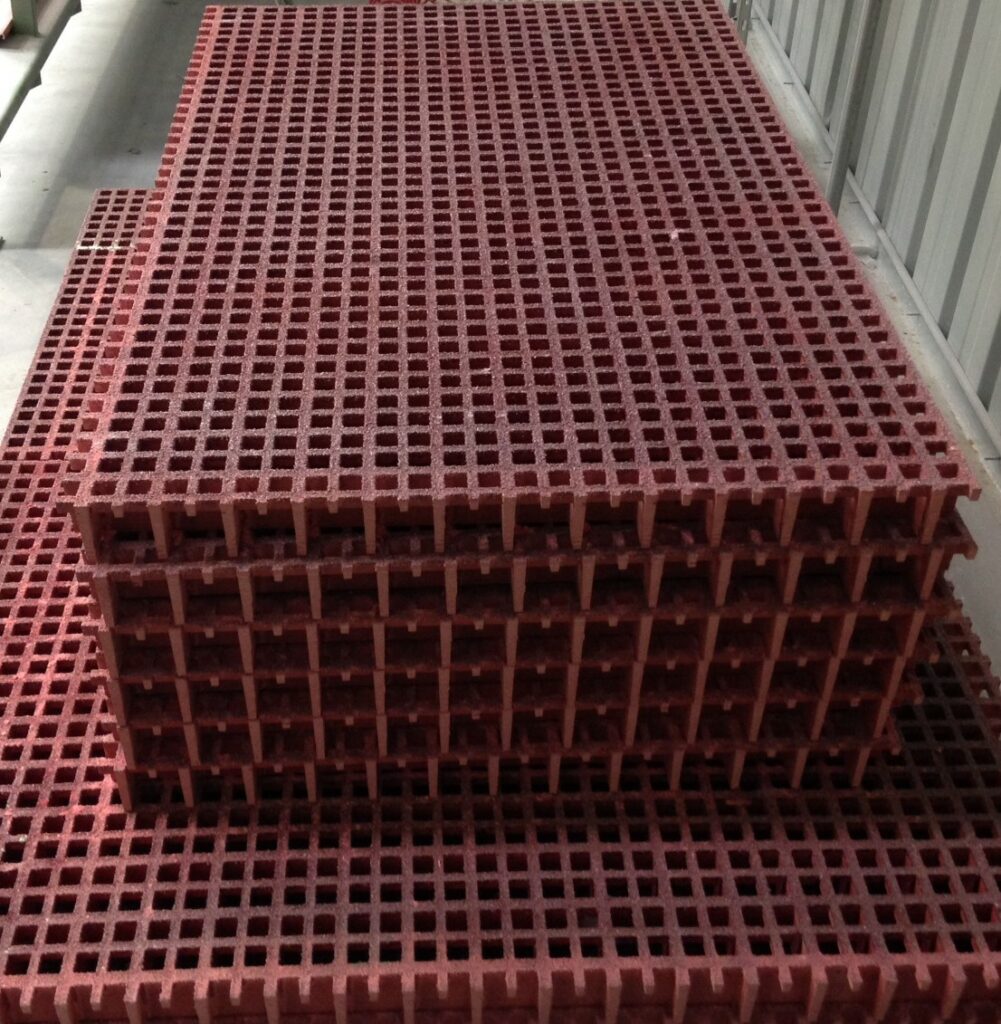 panels of phenolic GRP grating stacked up on each other